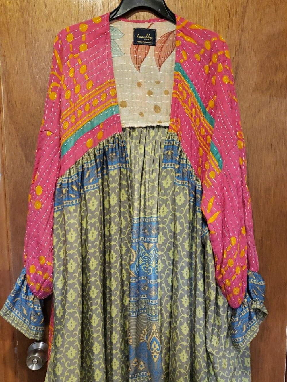 Cotton & Silk Boho Mixed-Print Robe/Duster With Balloon Sleeves. STUNNER! - Picture 2 of 9